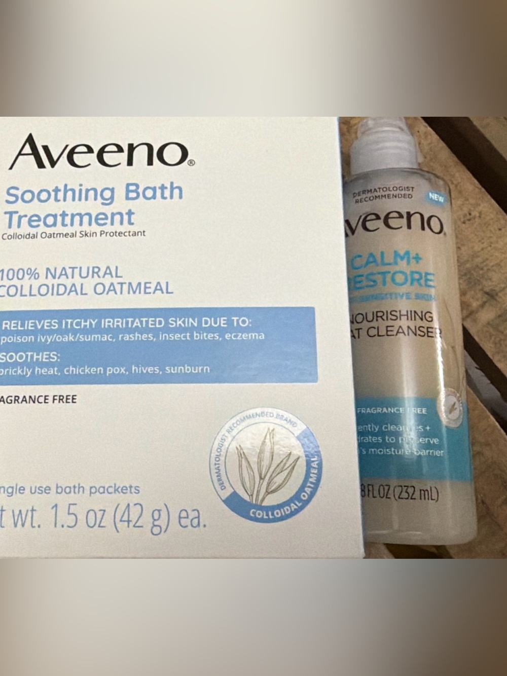 Aveeno Soothing Bath Treatment and Calm + Restore Nourishing Oat Cleanser & Calm